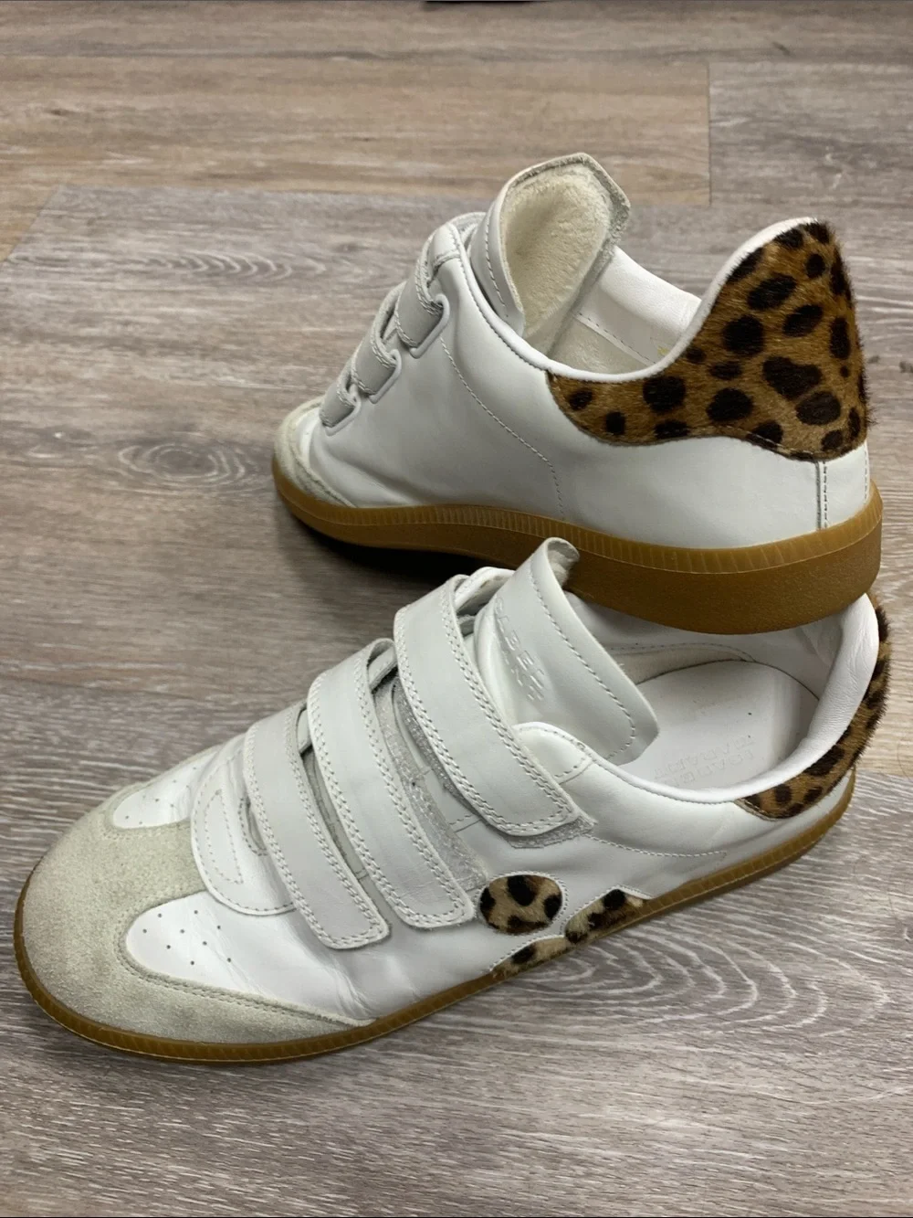 Isabel Marant Kids White Sneakers with Leopard Heel and Accents